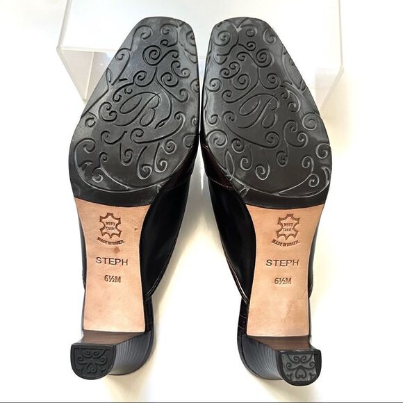 BRIGHTON NWT Size 6.5 STEPH Chocolate Brown Leather Crocodile Slip On Mule Heel - Picture 6 of 9